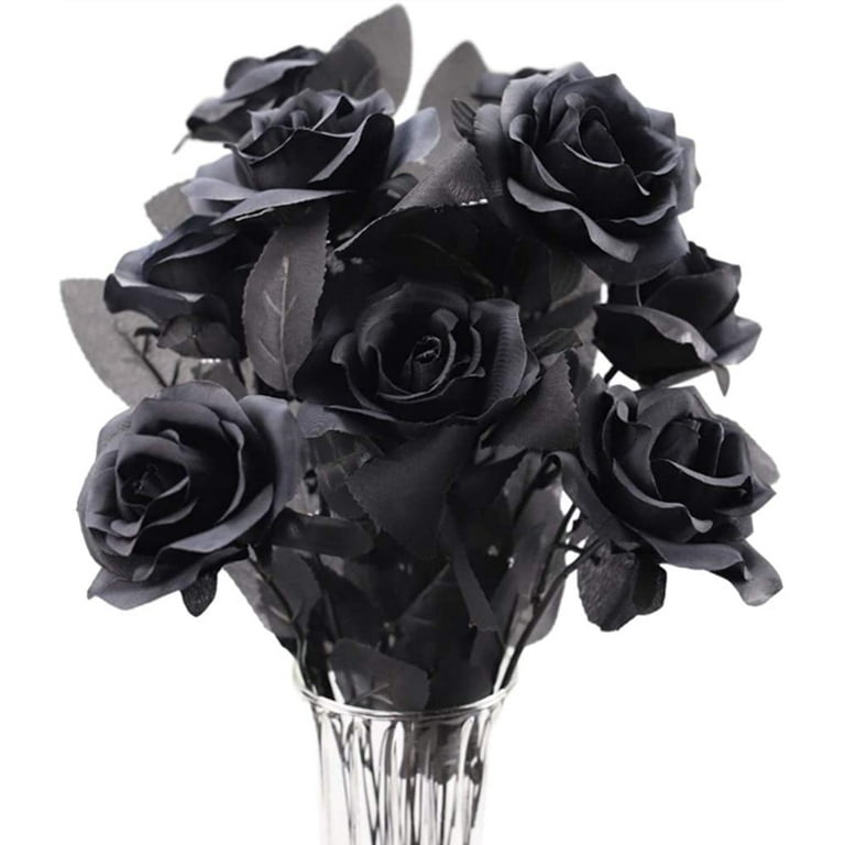 10 PCS Artificial Black Roses Single Long Stem Silk Blossom Fake Flower for  Home Party Wedding Decoration