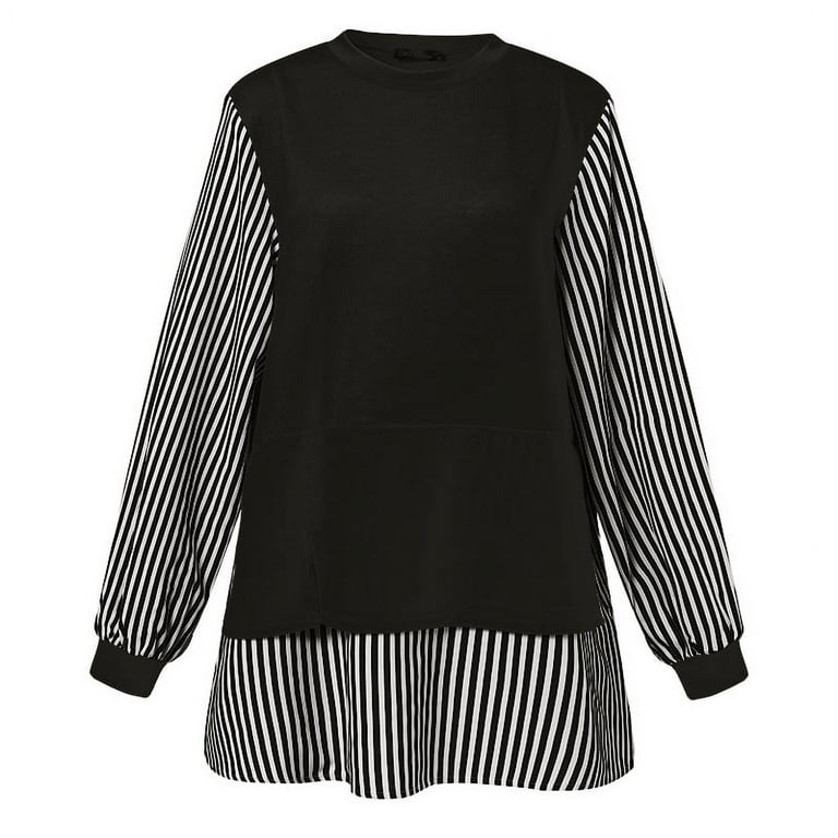 Casual Striped Patchwork O Neck Tops Casual Striped Patchwork O Neck Tops