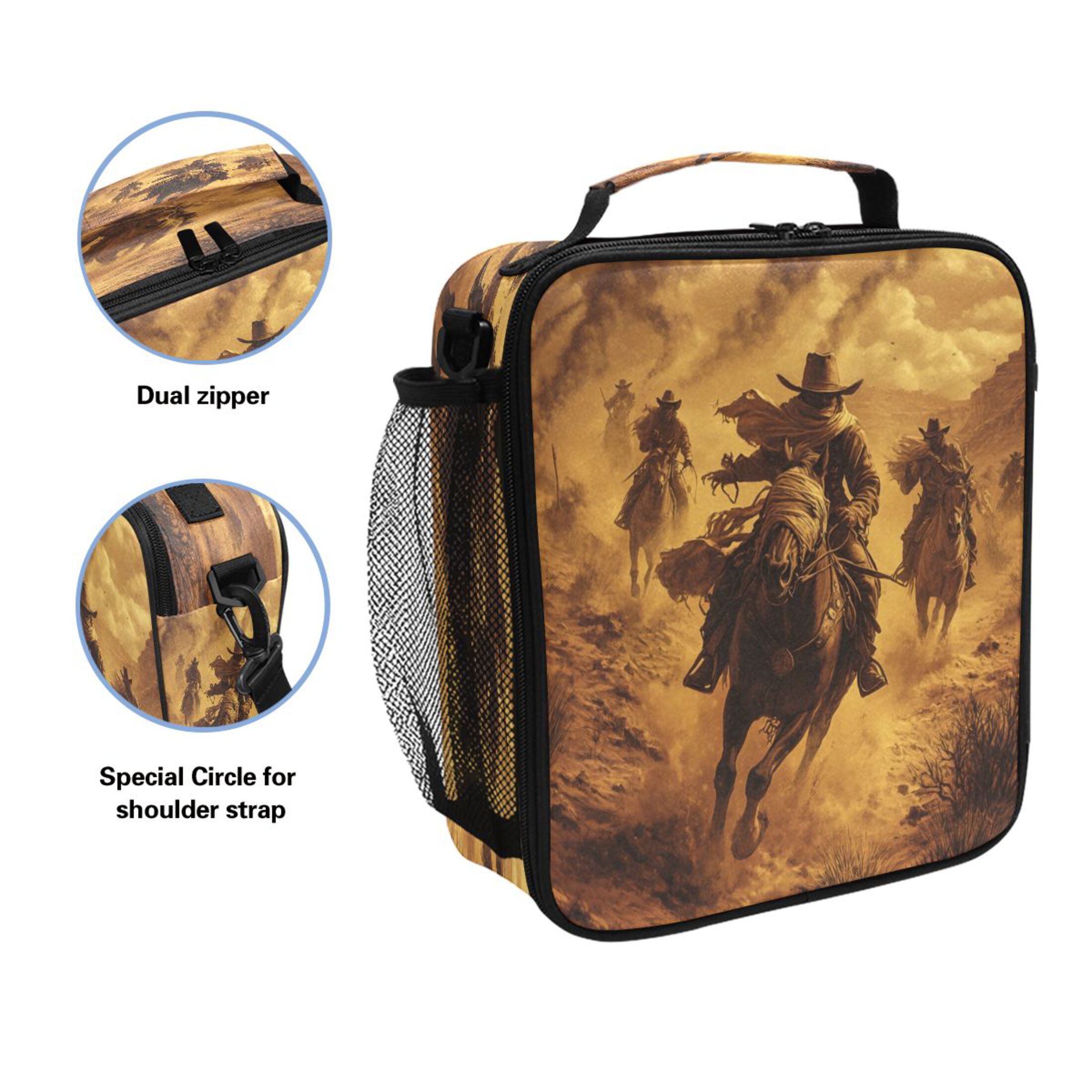 Square Lunch Bag 10.5*3.5*9.5 Inches Cooler Bag Lunch Bag Insulation Portable Durable Fashion Riding Cowboys