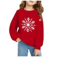thumbnail image 2 of fnnxnal Long Sleeve Girls Red Snowflake Print Oversized Crew Neck Sweatshirt Cotton,Size 3-4T, 2 of 5