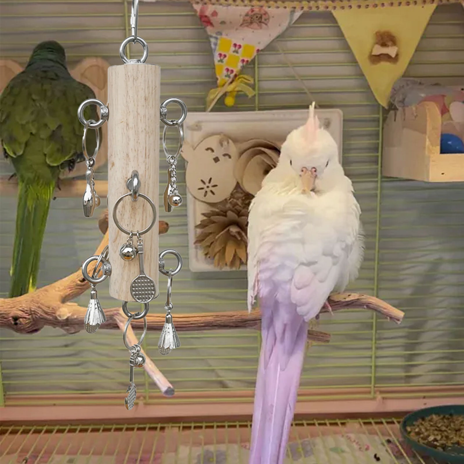 Bird Tearing Puzzle Toy Bird Cage Chewing Toy Perch with Metal Rings for Small Bird Birdcage Enrich Toy