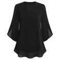 thumbnail image 5 of Women's V Neck Blouse Ruffle Detail 3/4 Sleeve Chiffon Casual Tunic Top, 5 of 5