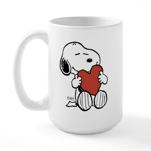 CafePress - Snoopy On Heart Mugs - 15 oz Ceramic Large White Novelty Mug
