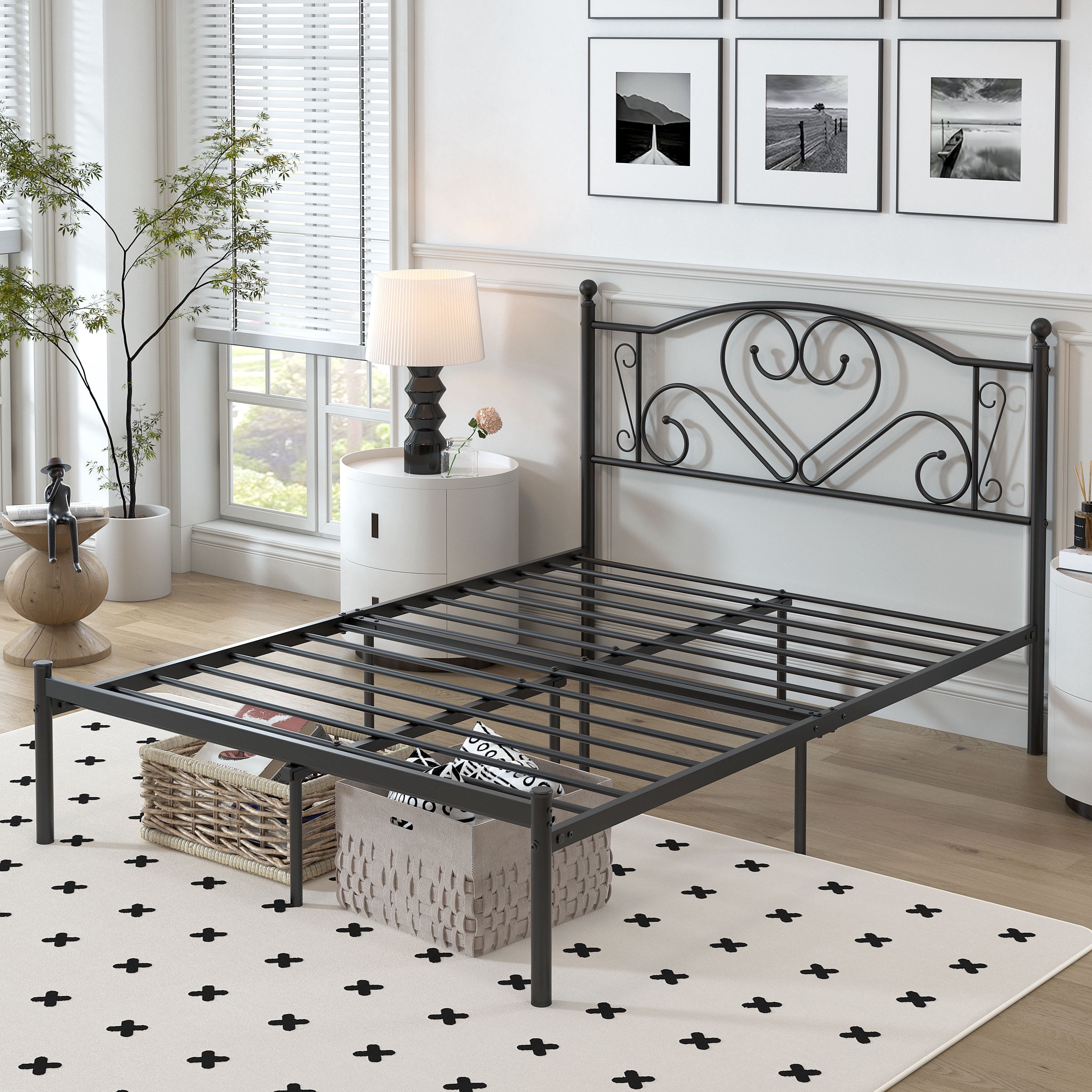 Yoneston 12” Full Size Heavy Duty Metal Platform Bed Frame with Love-Heart Shape Headboard for Bedroom Furniture, Black