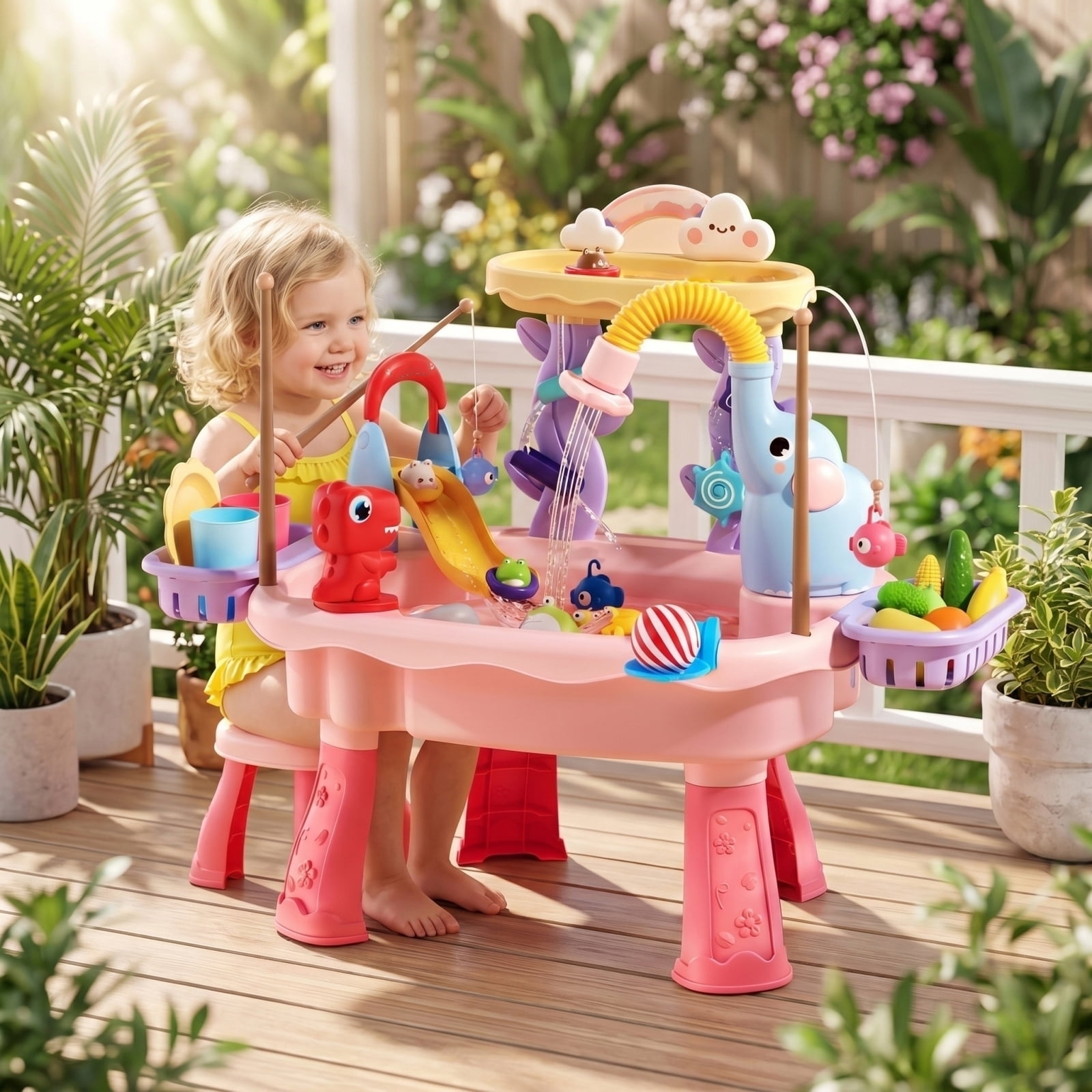 Kids Water Play Table Pink Toddler Outdoor Indoor Water Sand Activity Table With Accessories For Toddlers