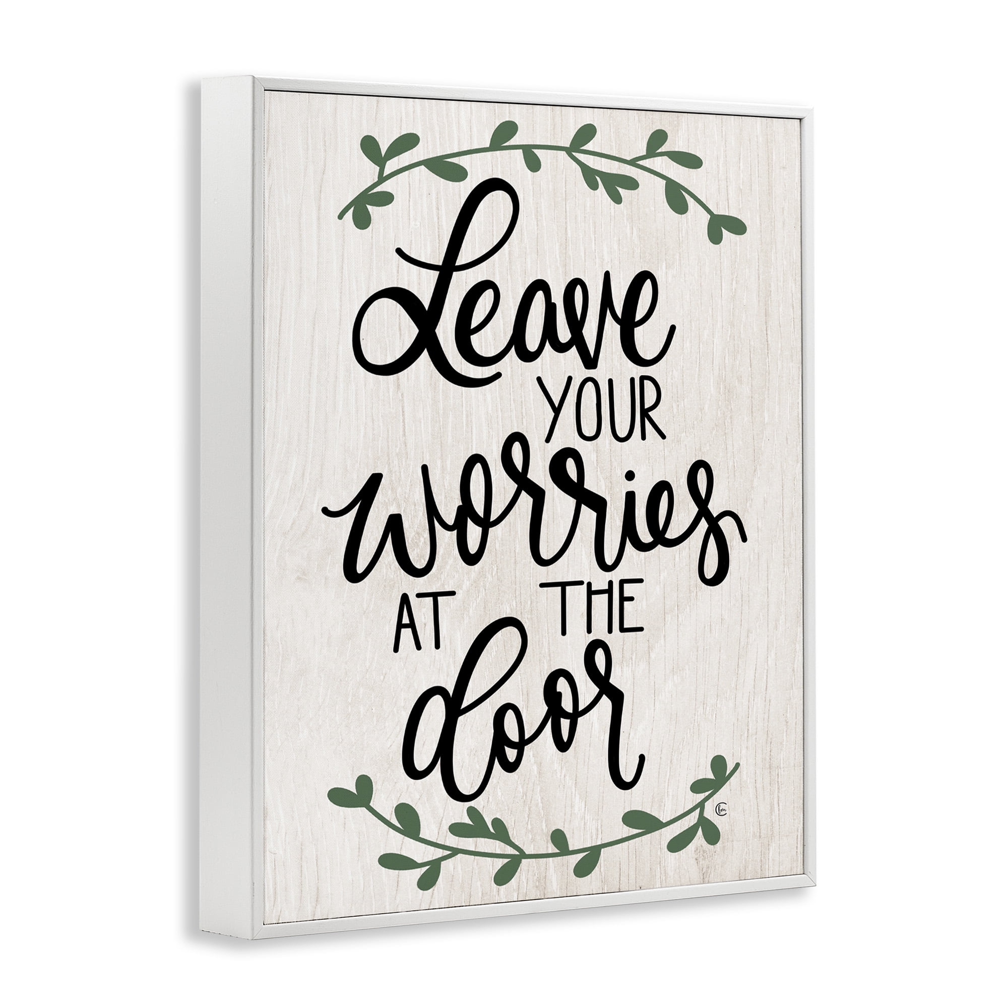 Stupell Industries Worries at Door Family Greeting Typography Painting White Framed Art Print Wall Art, 11 x 14