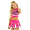 thumbnail image 2 of Oyolan Uniforme de Cheerleader Sans Manches pour Femme avec Jupe Robe Rose Vif m, 2 of 8