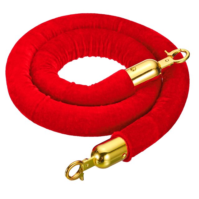 Unique Bargains 3 Feet Dark Red Velvet Stanchion Rope, Crowd Control Barrier Rope with Snap Hook, Golden