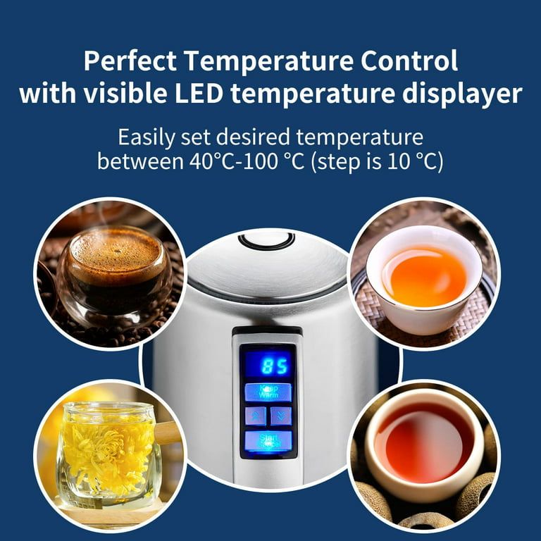 Razorri Electric Kettle Smart Control LED Digital Display - 1.7 Liter -  BPA-Free - Stainless Steel Double Insulated Wall - Boil Dry Protection -  Keeps Warm Up to 2 Hours - Cordless, Black 