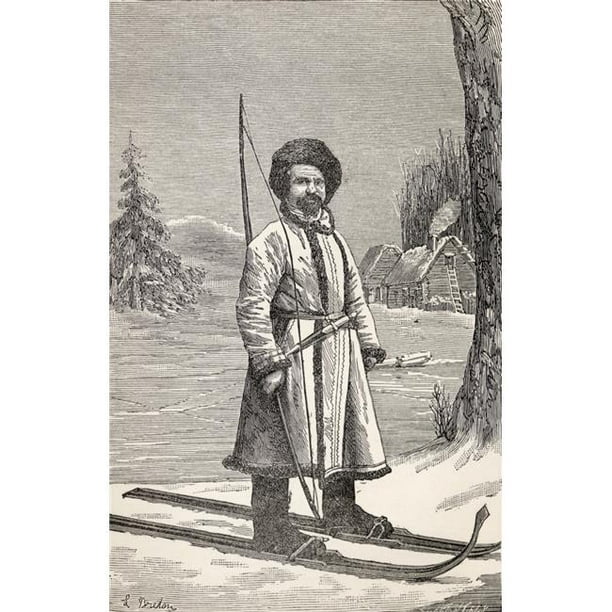 Un Natif de Votiak & 44; Russie Portant un Type de Ski & Portant un Long Arc & Flèches du Livre de Paris à Pekin sur les Neiges Sibériennes Publié 1889 Poster Print & 44; 11 x 18