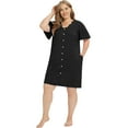 thumbnail image 6 of Women's Short Sleeve Nightgowns Lace Stitching Nightdress Large Size Sleepshirts Household Solid Color Summer Pajamas Dress Plus Size,Black XL-4XL, 6 of 6