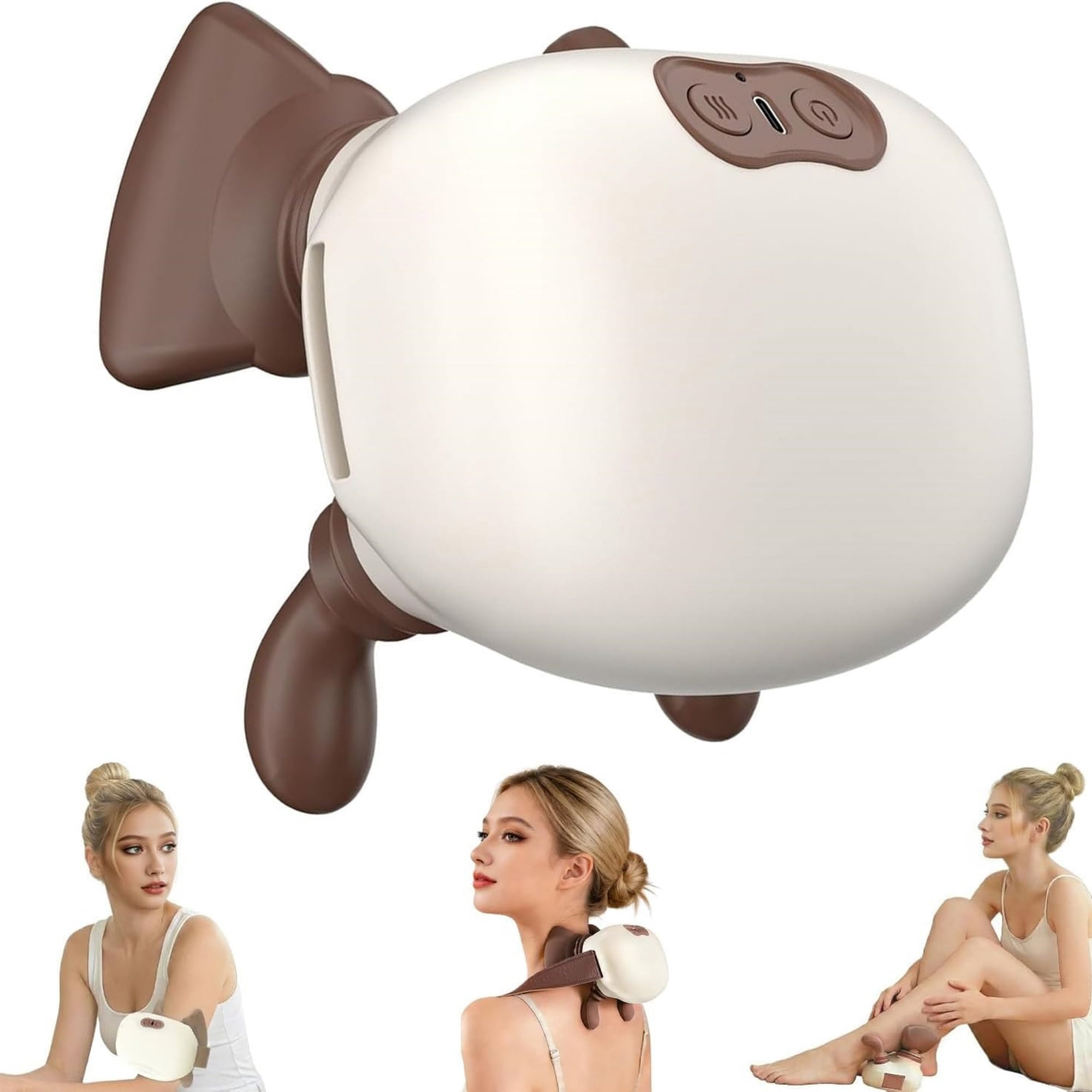 Neck Massager with Heat, Cordless Human-Like Massage, Pain Relief, Beige | Neck Massager with 2 Heat Levels and 10-Min Auto Shut-Off, Relax Neck & Shoulders at Home, Office, Breaks or Before Sleep