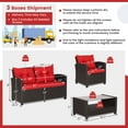 thumbnail image 3 of Gymax 4PCS Outdoor Conversation Set Patio PE Rattan Set w/ Glass Table & Sofa Cushions Red, 3 of 10