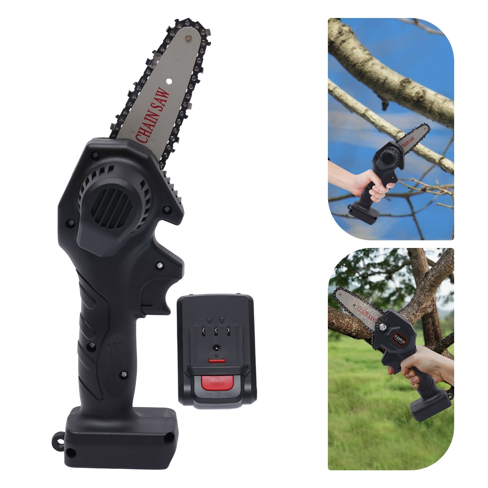 3.94inch 550W Electric Cordless Chainsaw Black Mini Handheld Chainsaw Battery Powered for Cutting Small Wood Trimming Branches