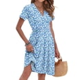 thumbnail image 6 of OutfitShow Women Summer Short Sleeve V Neck Floral Empire Waist Dress with Pockets, 6 of 7
