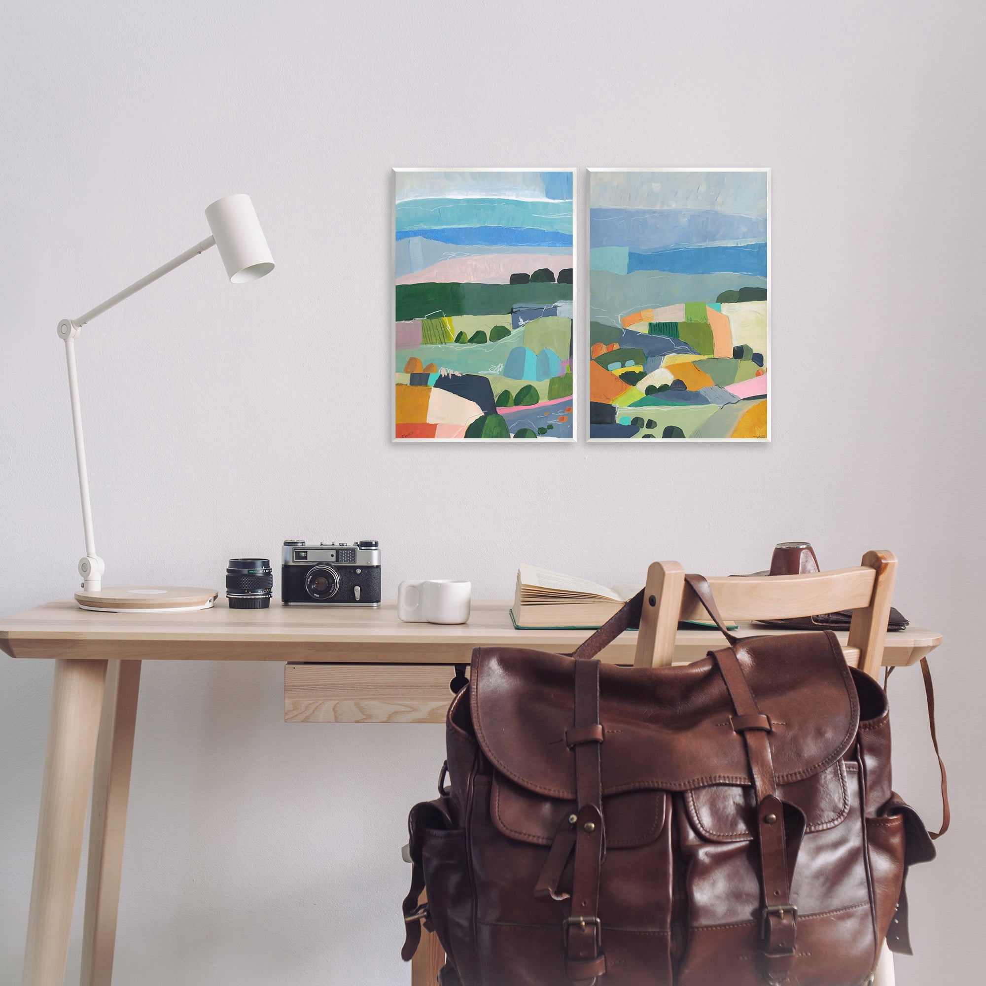 Stupell Industries Modern Farmland & River Landscape Painting Unframed Art Print Wall Art, 10 x 15, Set of 2