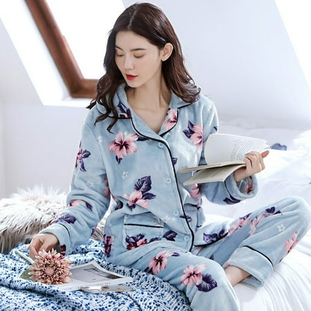 

Womens Soft PJs Pajamas Bottoms Top Loungewear Set Warm Flannel Fleece Gift Set