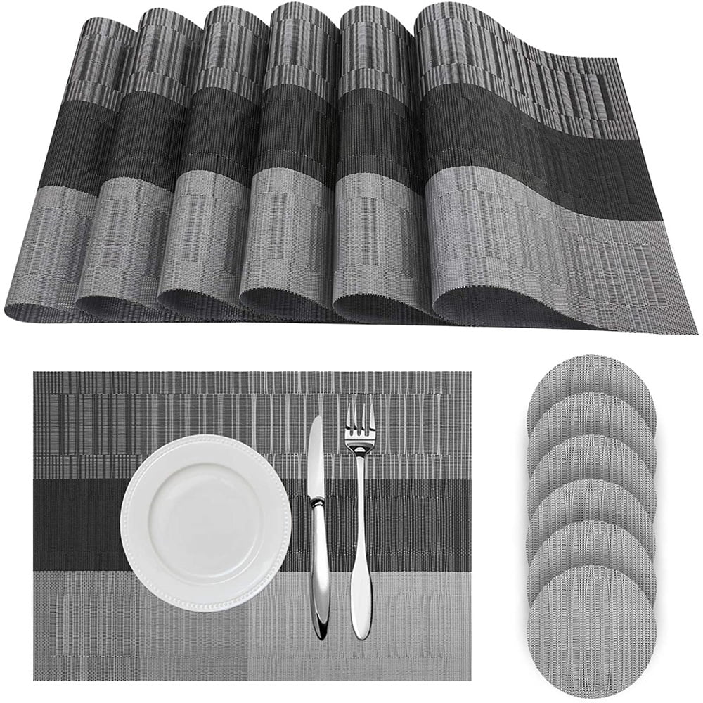Kraftware EveryTable 18 in. x 12 in. Double Border Two-Tone Gray PVC Placemat (Set of 6)