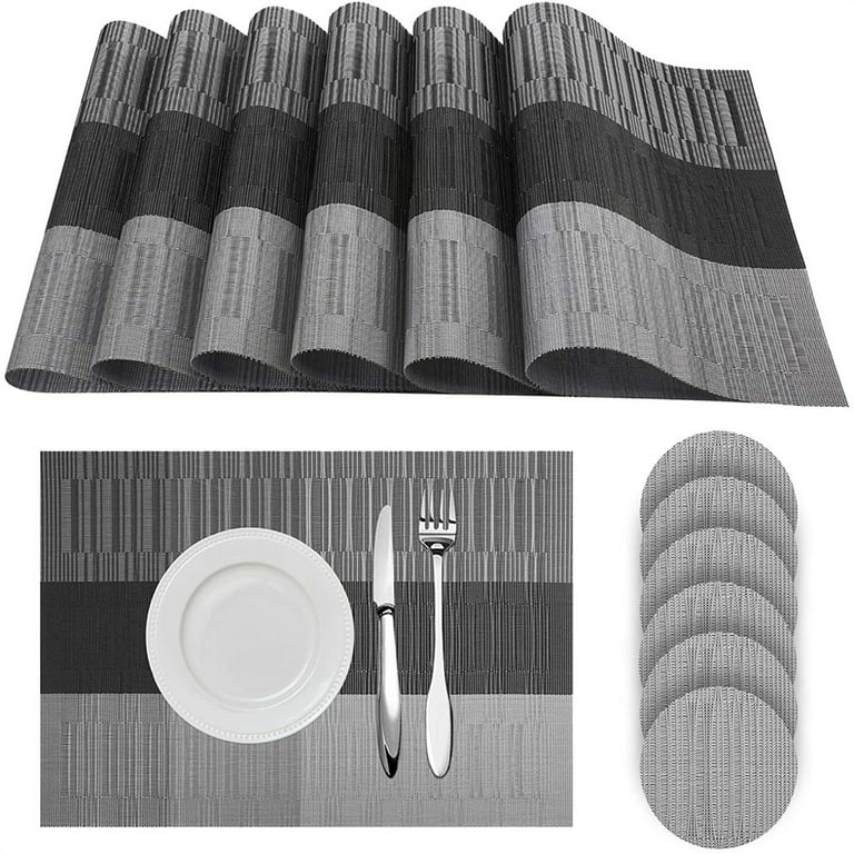 Oval Placemats Set of 6 Washable,Wipeable Non Slip Placemats and  Coasters,Double Sided Easy to Clean Heat Resistant Dining Table Placemats  for