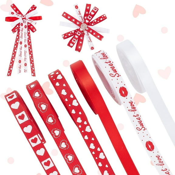 29.5yards Heart Ribbon 6 Styles Heart Craft Ribbon 3/8" Sweet Love Ribbon Red Decorative Ribbon for DIY