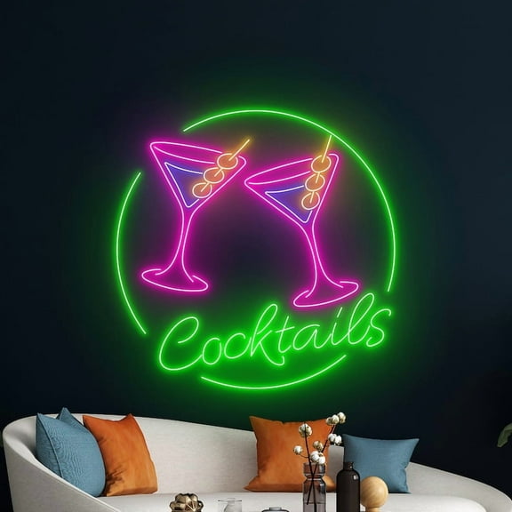 Handmadetneonsign Cocktails Martini Wall Art, Martini Wall Decor, Martini Cocktail Bar Wall Decor