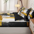 thumbnail image 5 of Homewish Gray Gold Stripes Zipper Twin Comforter Sets with Fitted Sheet and 2 Pillowcases,Modern Geometric Artwork Zipper Bedding Set,Black Reversible,4pcs, 5 of 8