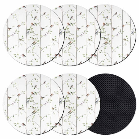 Sparrow Coasters Set of 6 Absorbent Coasters for Drinks Spring Birds on The Branches Vintage Country Coaster for Desk Coffee Table Protection Home Decor House Warming Gifts 4