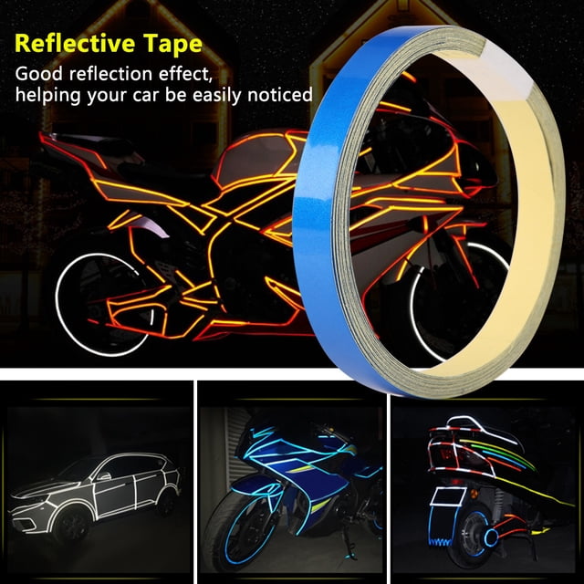 Wheel Trim Tiras Adhesivas Reflectantes para Llantas de Coche, 1cm x 5m Pegatinas Autoadhesivas de Seguridad Láminas de para Coche Moto Bici (rojo/amarillo/azul/naranja)(azul)