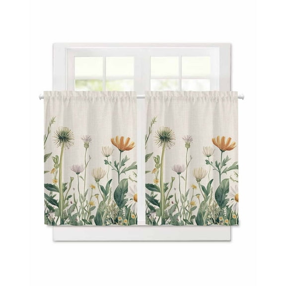 Spring Wildflowers Short Blackout Curtains 36 Inch Long Farmhouse Colored Flowers Rod Pocket Kitchen Curtains, 2 Panels Thermal Insulated Room Darkening Drapes for Bedroom, 30"W x 36"L