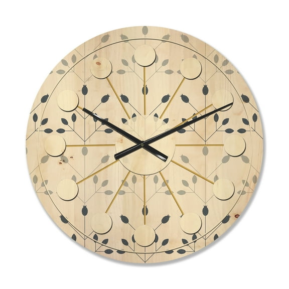 Designart 'Botanical Floral Retro Pattern I' Mid-Century Modern Wood Wall Clock