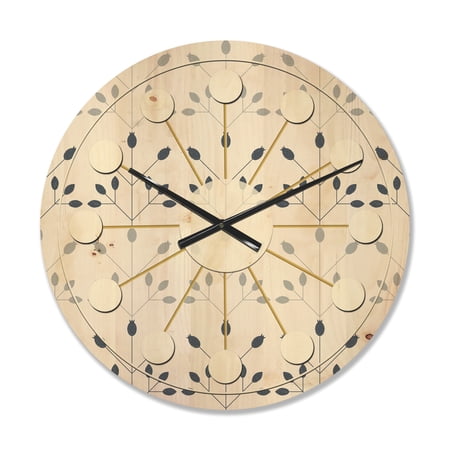 Designart 'Botanical Floral Retro Pattern I' Mid Century Modern Wood Wall Clock
