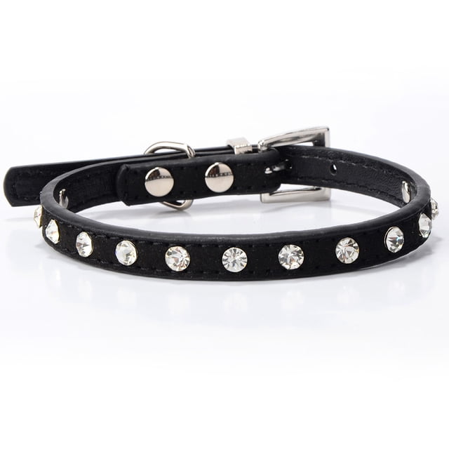 El collar de perro de cuero de PU es adecuado para perros pequeños, collar de perro pequeño ajustable con diamantes de imitación