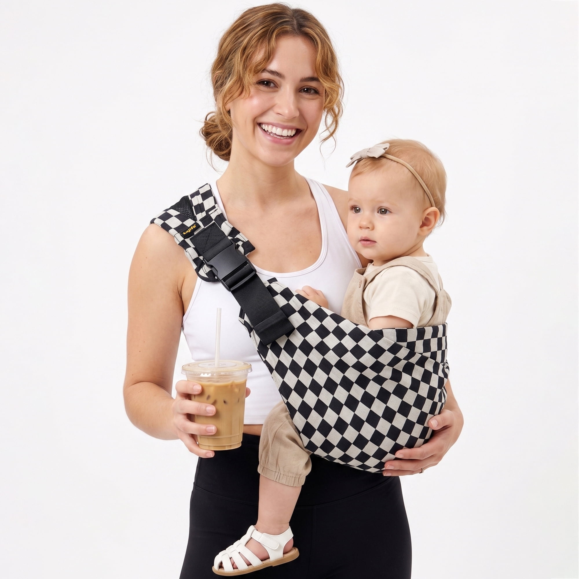 Lujifo Ergonomic Baby Sling Carrier with Padded Leg Support and Mesh Straps, Checkerboard