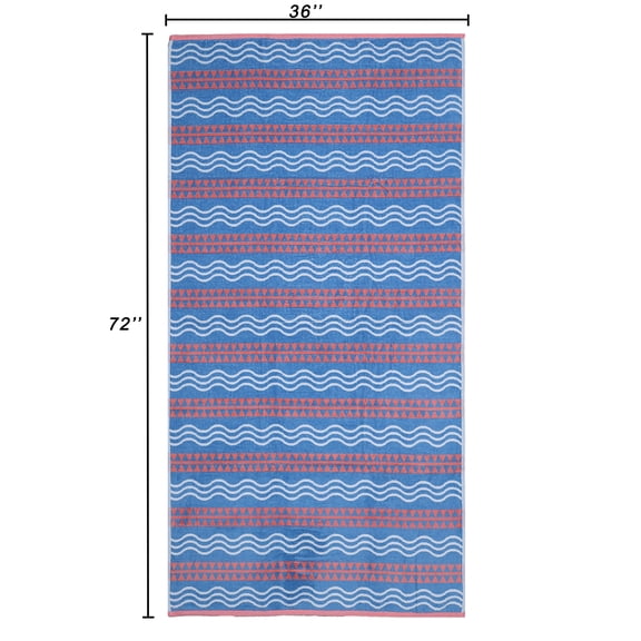 Mainstays Oversized Cotton Blend Blend Beach Towel, 36 x 72 in, Blue Wave