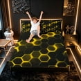 thumbnail image 3 of meiyoeat Neon Honeycomb Pattern Full Size Sheets for Boys Girls, Geometric Hexagon Bed Sheets, Yellow, 4 Pieces, 1 Flat Sheet, 1 Fitted Sheet and 2 Pillowcases, 3 of 6