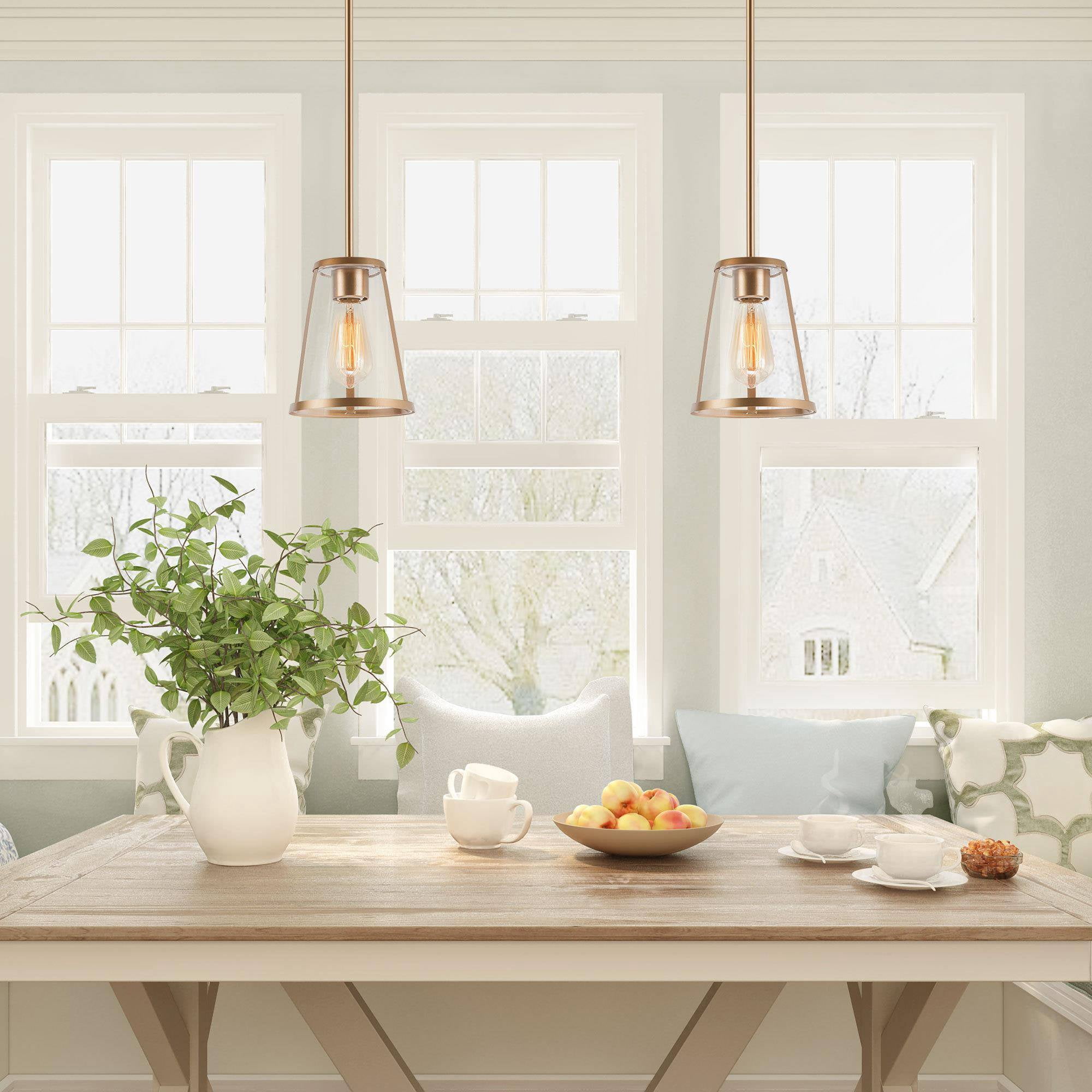 LNC 7" Modern Gold Pendant Light with Clear Glass Shade and E26 Base for Kitchen Island