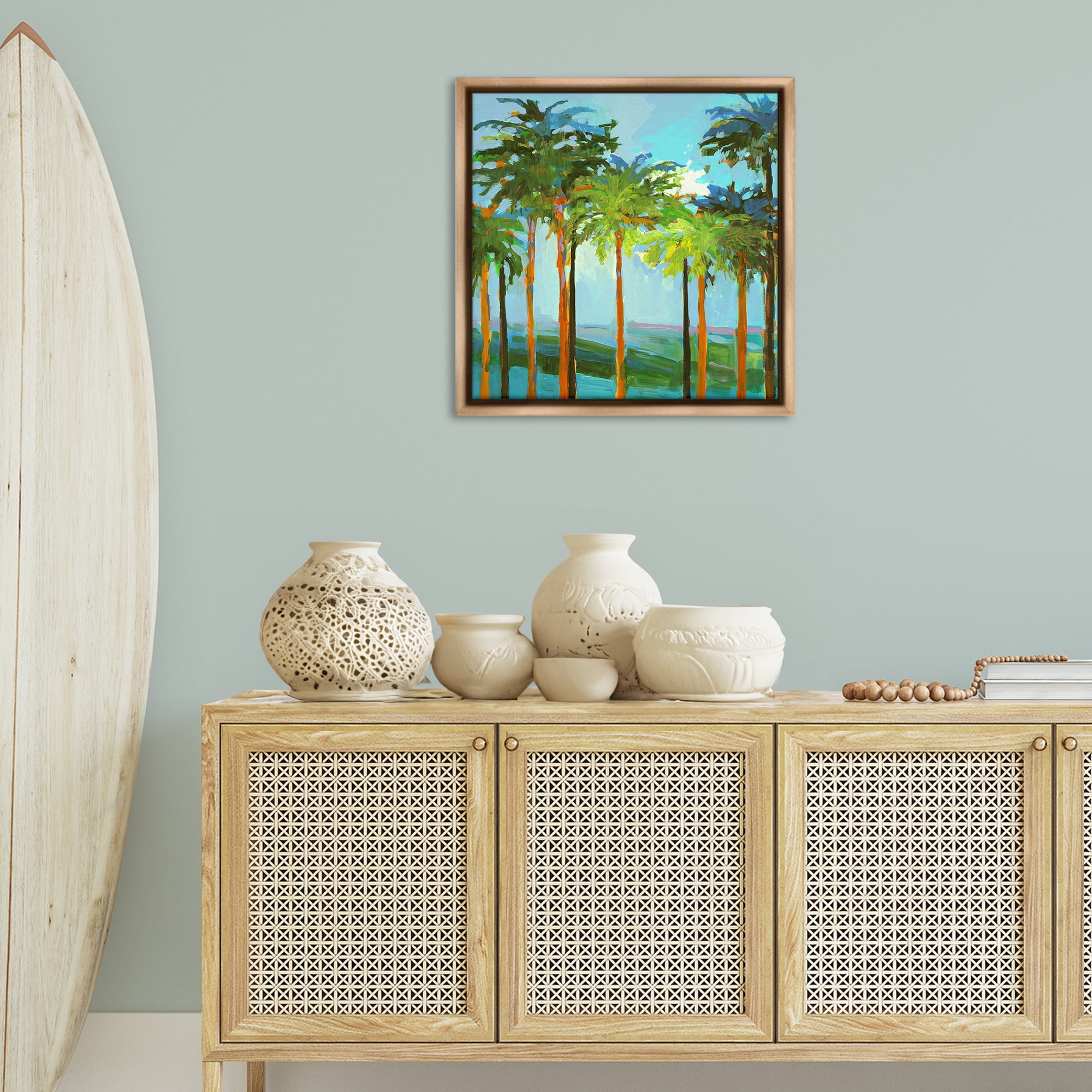 Stupell Industries Tall Palms Abstraction Coastal Painting Brown Floater Framed Canvas Art Print Wall Art, 25 x 25