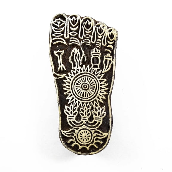 Hand Carved Printing Block Foot Print Pattern Brown Wooden Textile Stamp Block