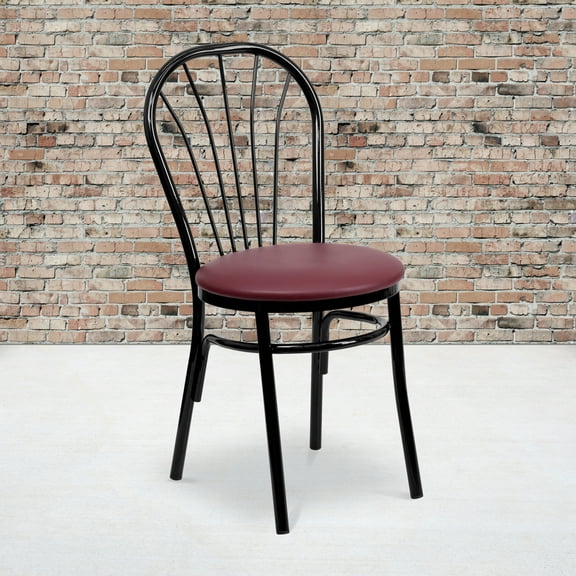 Emma Oliver Fan Back Metal Chair - Burgundy Vinyl Seat