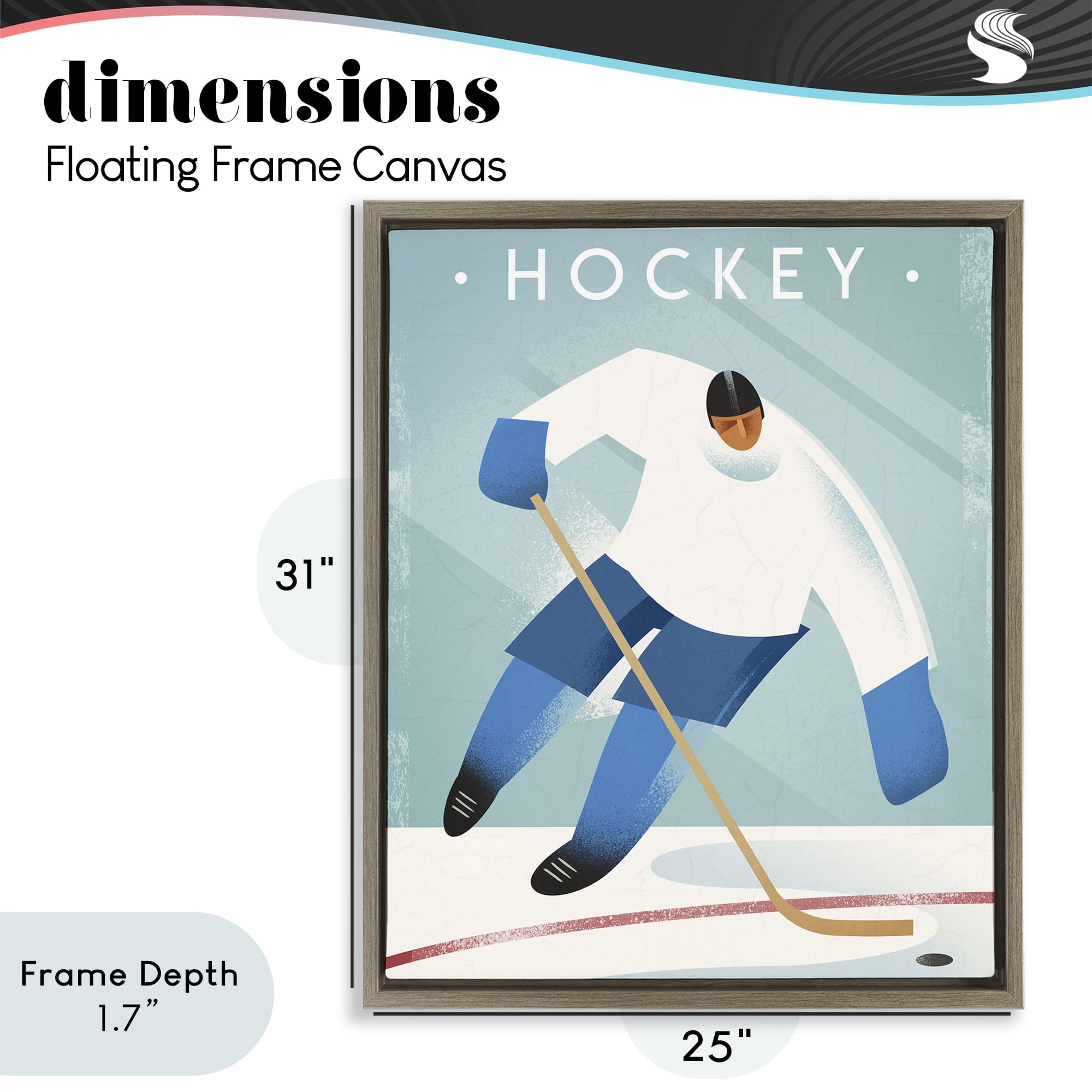 Stupell Industries Vintage Hockey Player Brown Framed Floater Canvas Wall Art, design by Martin Wickstrom