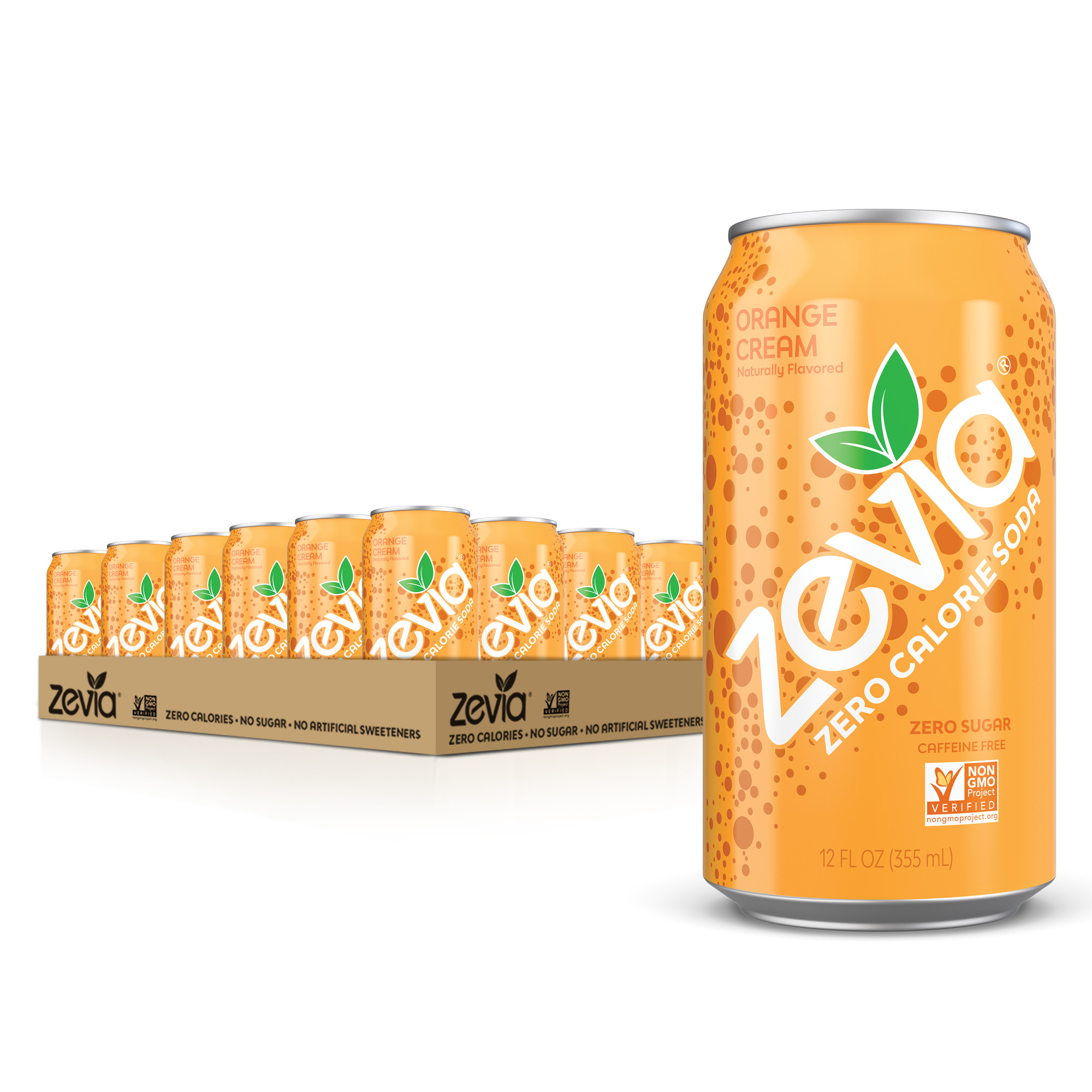 Zevia Zero Sugar Orange Cream Soda Pop, 12 fl oz, 24 Pack of Cans