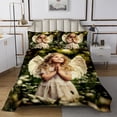 thumbnail image 1 of Erosebridal Ensembles de Courtepointe Ailes d'Ange pour Lit Simple, Ensemble de Lit Feuilles Botaniques Vertes 2 Pcs, 1 of 5