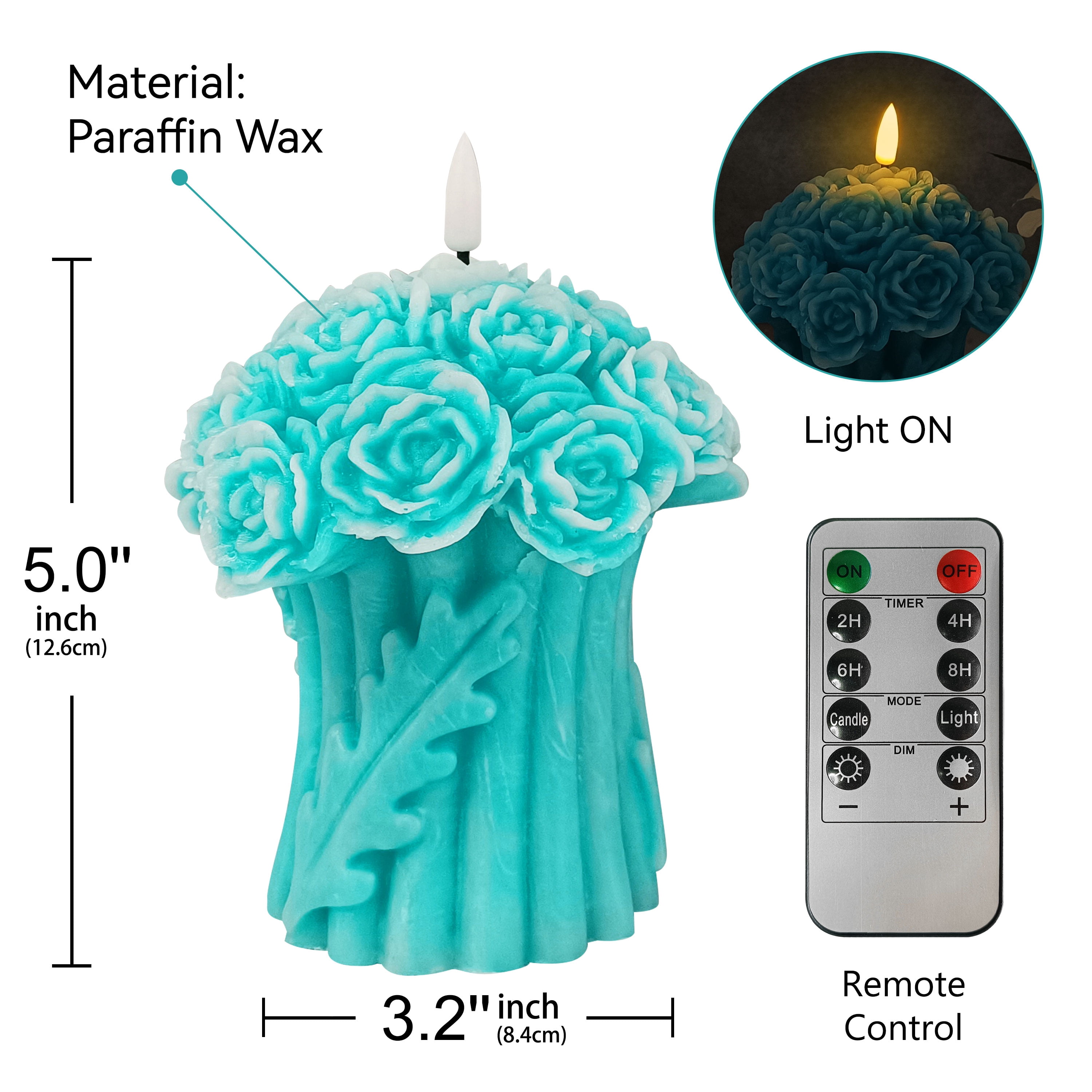 Flower Flickering Flameless Candles, Real Wax LED Candles with Remote and Timer, 3.8 Inch Battery Operated Pillar Candles Gifts for Valentine's Day Mother's Day Wedding Home Decoration
