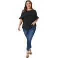 thumbnail image 3 of DARING DIVA Women's Plus Round Neck Ruffle Sleeve Swiss Dots Top 4X Black, 3 of 6