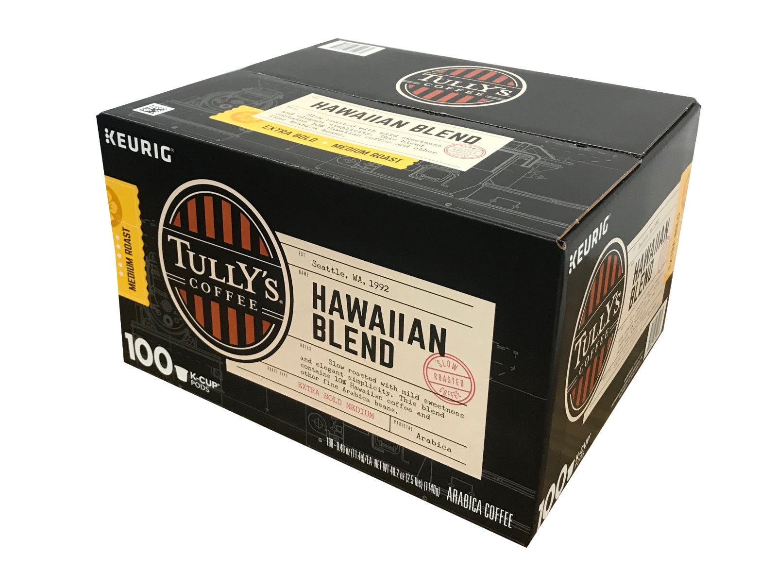 Tully's French Roast Extra Bold Coffee, Dark, Keurig K-Cup Pods, 100 Count