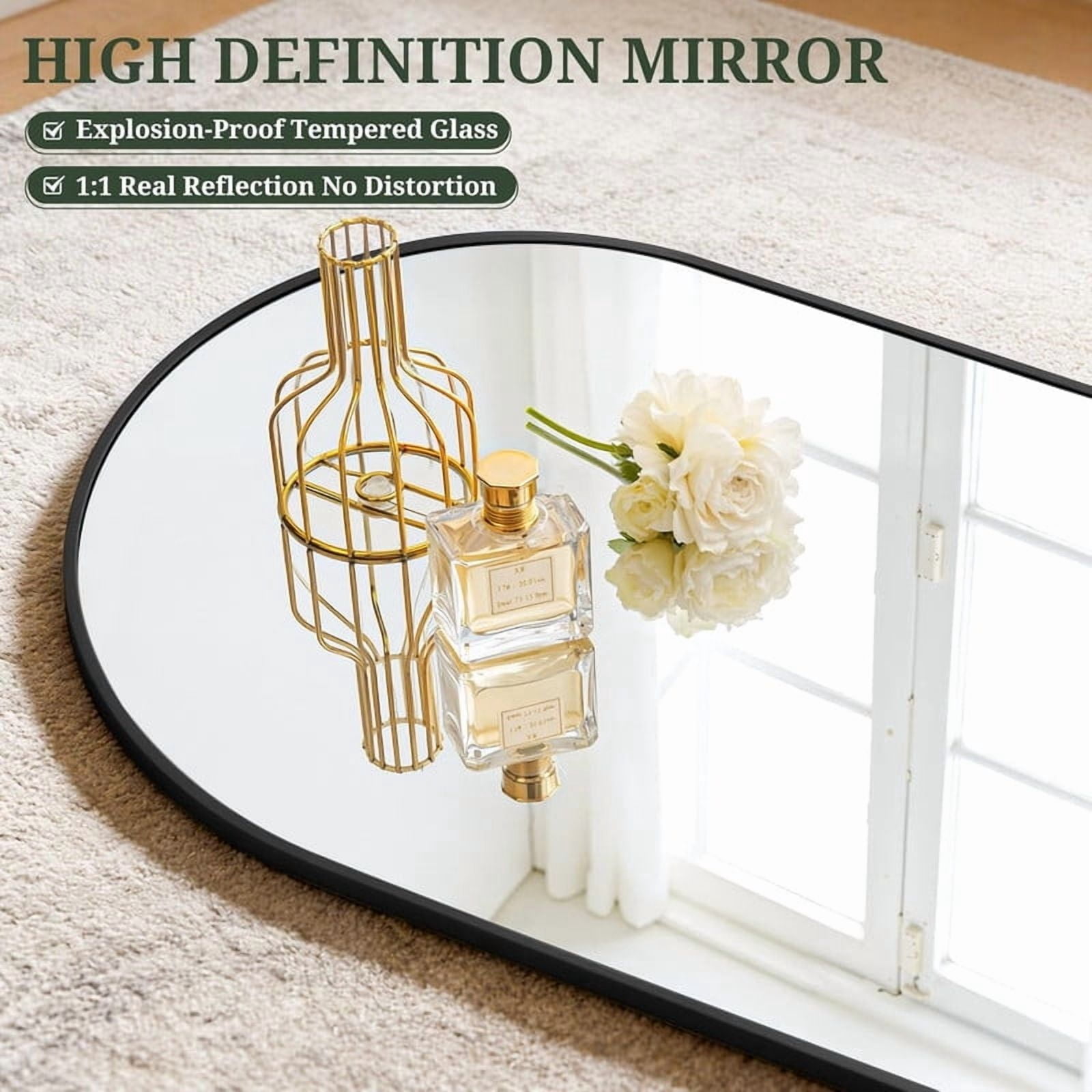 Easy4Home 59"x16" Arched Full Length Mirror Freestading Full Body Floor Mirror, Black