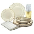 thumbnail image 4 of " OCCASIONS " 200pcs set (25 Guests)-Vintage Wedding Party Disposable Plastic Plates -25 x 10.25'' + 25 x 7.5'' +Silverware +Gold rim Cups +Napkins (Blossom Ivory & Gold), 4 of 9