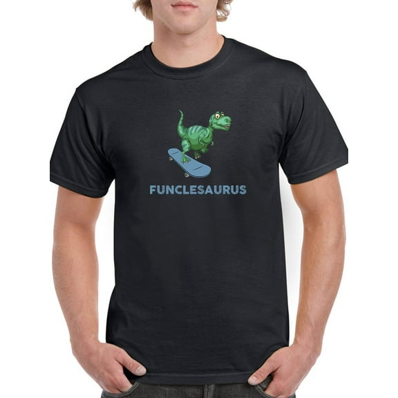 Funclesaurus Dinosaur Skateboard Graphic Men Black T-Shirt, Male Small