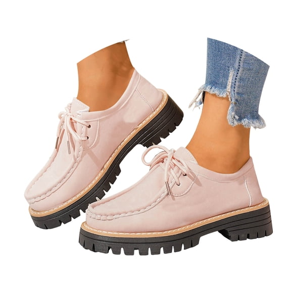 Women's Suede Penny Loafers Lace up Chunky Heel Lug Sole Slip on Casual Office Business Dress Shoes