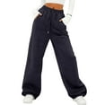thumbnail image 2 of Garbnen Cotton Fleece Sweatpants Women Straight Leg Elastic Waist Drawstring Joggers Pants for Women Winter Warm Flannel Plush Thermal Pants for Women with Pockets, 2 of 4